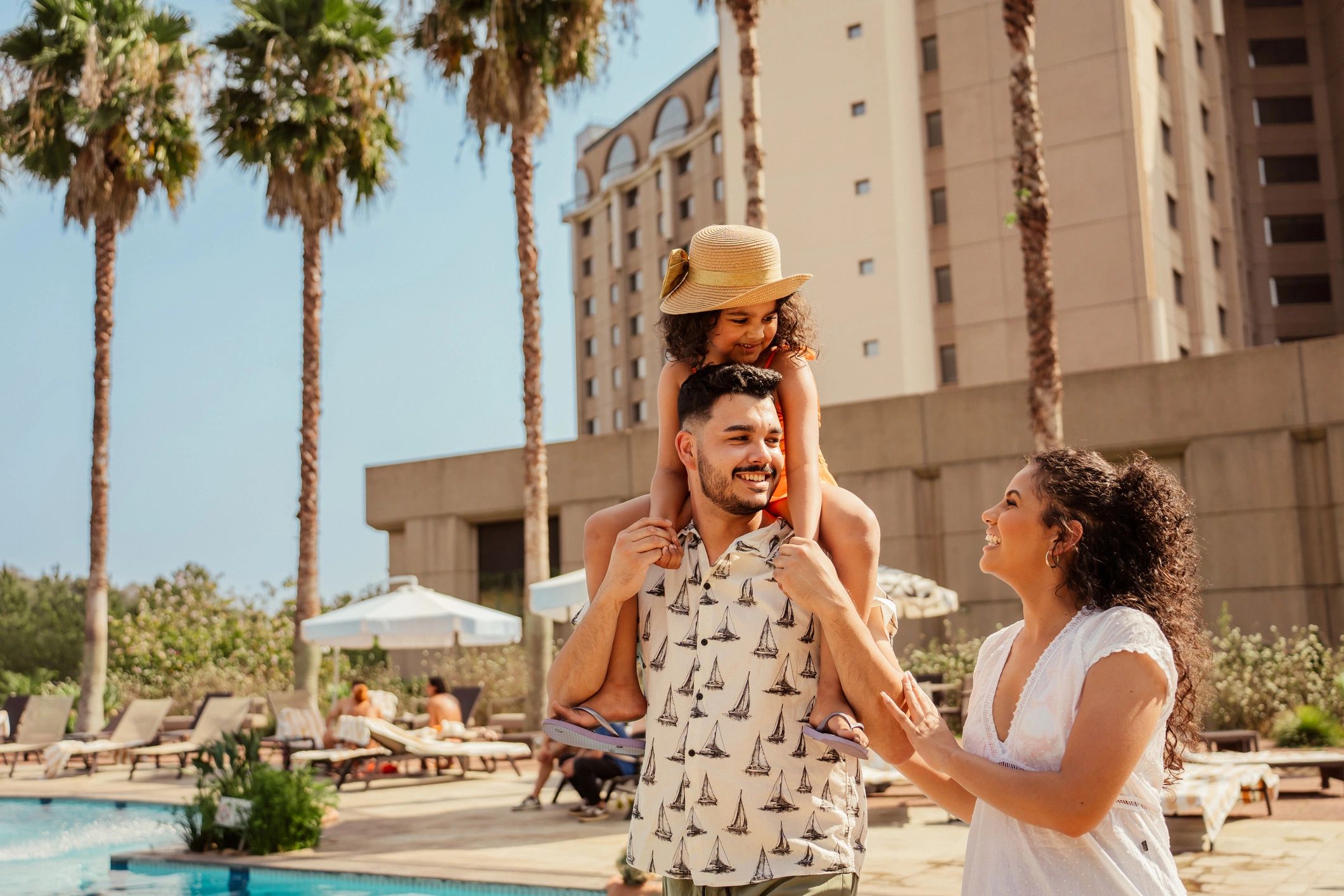 Family enjoying a luxury hotel vacation